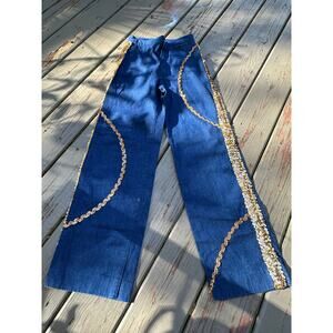 Vintage 70s Petit Fors embellished jeans gold flare bell bottom wide leg 5/6